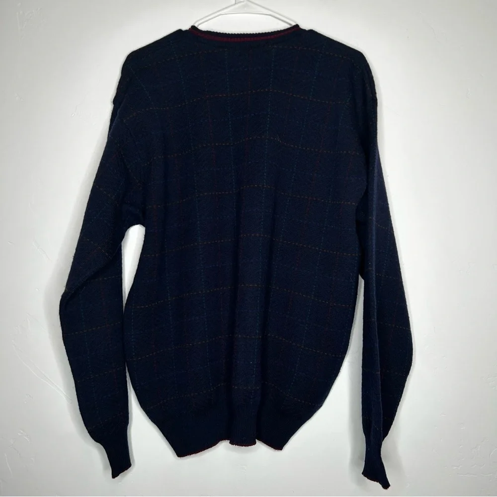 Homer Reed Ltd Denver Navy Wool Sweater Windowpane‎ Knit Size Medium